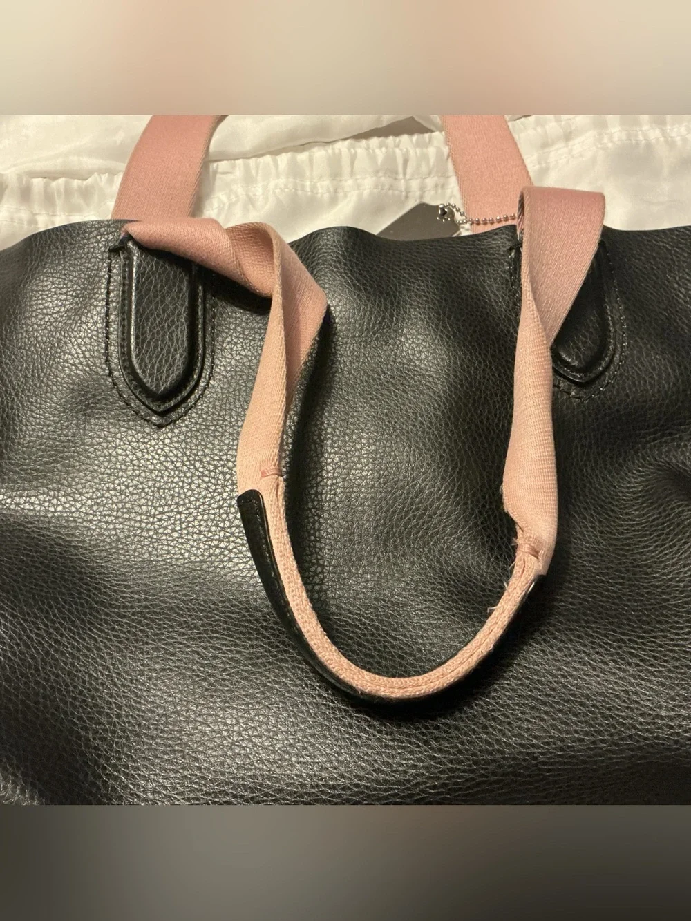 Coach Black Leather Tote with Pink Web Handles